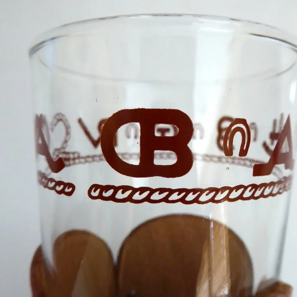 1950’s VINTAGE WESTERN THEMED COWBOY LONGHORN BRAND GLASS SET & WOOD COASTERS - Picture 7 of 16